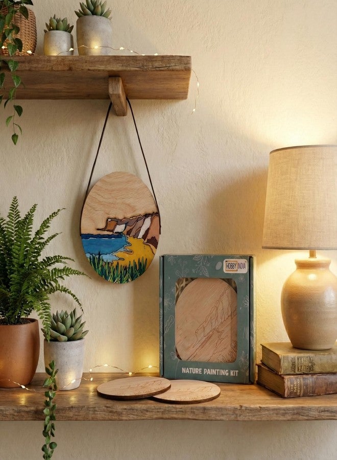 HOBBY INDIA Wooden Painting Kit Set for Kids & Adults | DIY Wall Decor Art & Craft | Round Tree Circle Coaster | Home & Office Hanging Decoration | Birthday Gift for Girls & Boys (Cliffs by The Sea) - Image 4